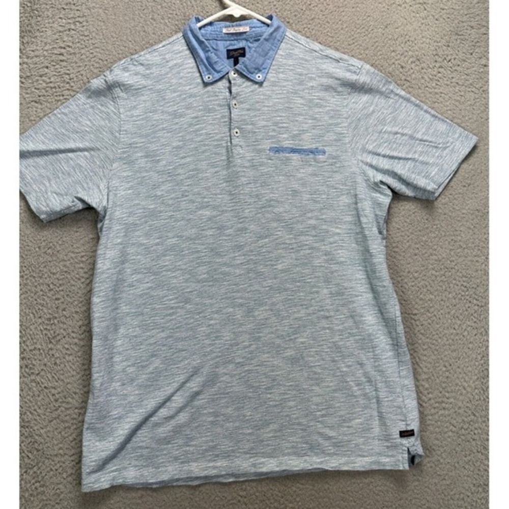 Good Man Brand Polo Shirt Men Large Sporting Good Blue Striped Pocket Cotton